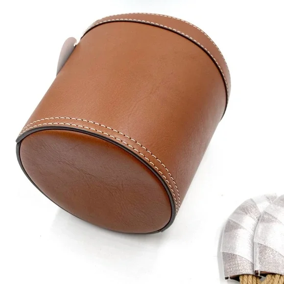 SOLD- Staud Mareau Cage Bucket Bag Brown Leather Tan Rope Net Double Handle - Picture 11 of 12